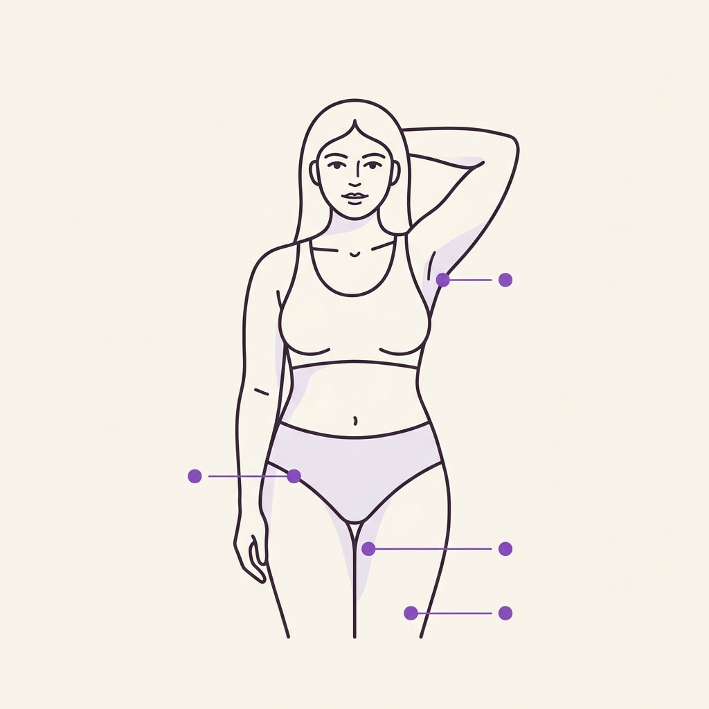 Zones the serum covers: bikini line, underarms, inner thighs, legs